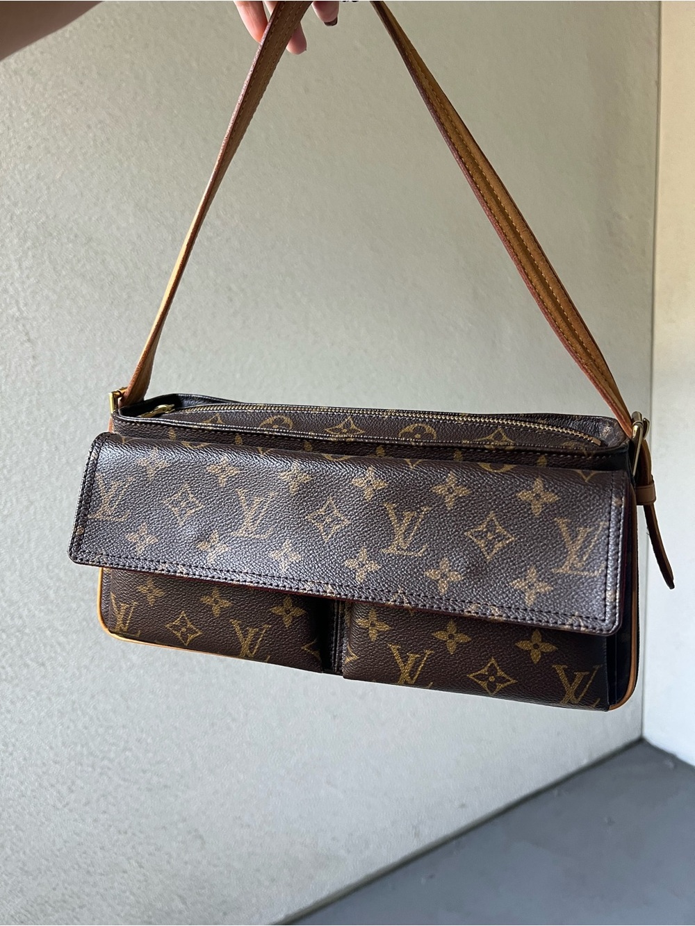 Louis Vuitton Monogram Shoulder Baguette in Brown and Vachetta